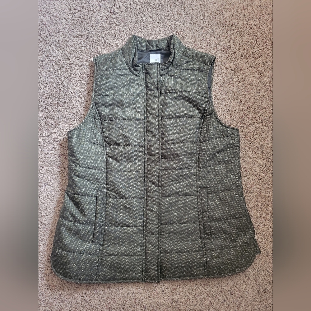 J. Jill Green Herringbone Puffer Vest Green NEW Medium Petite